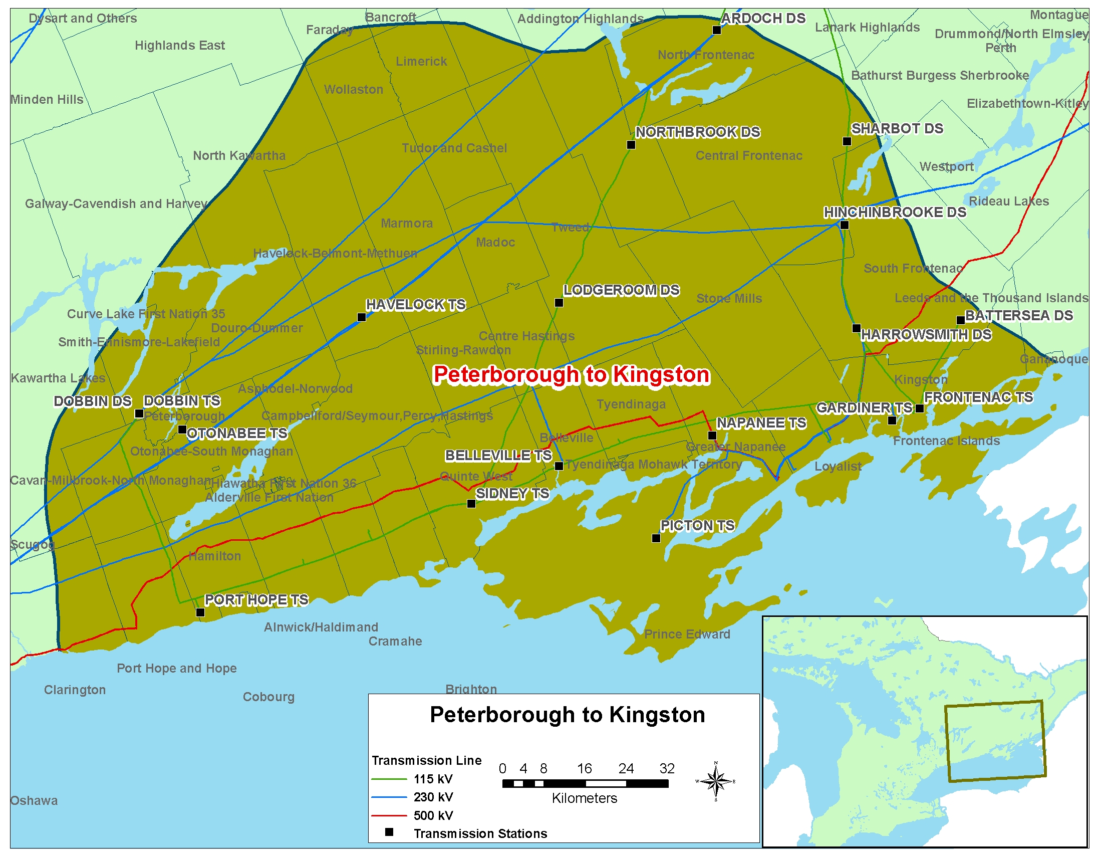 Map: Peterborough to Kingston