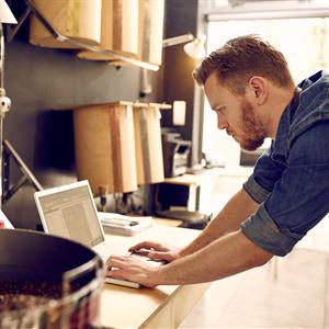 Man working on a laptop computer