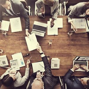 birds-eye-view image of a boardroom table