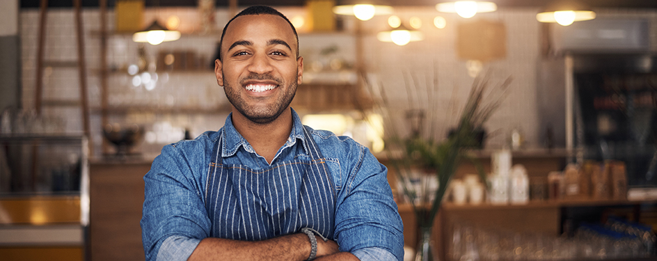 Worker using a tablet in a commercial setting