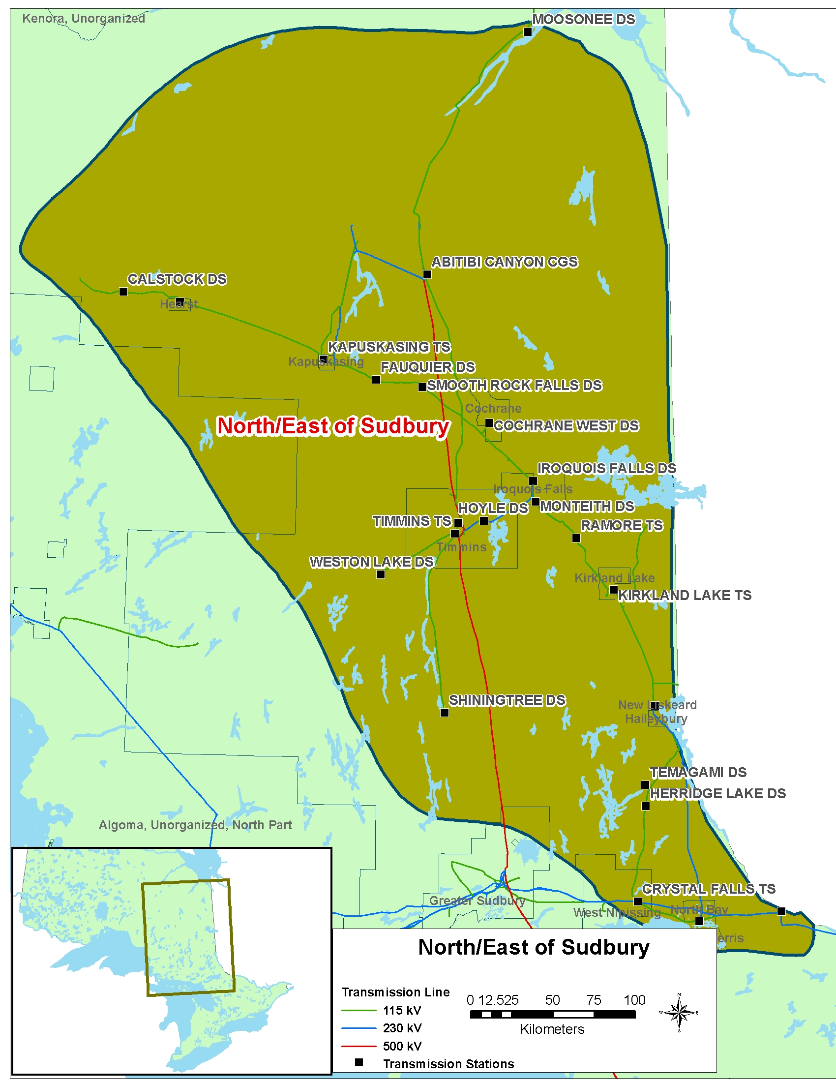 Map: North East of Sudbury