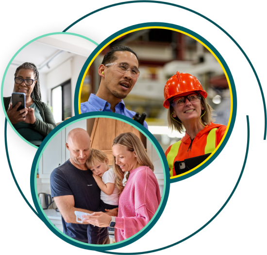 AMI hero image graphic - happy people conversing with each other