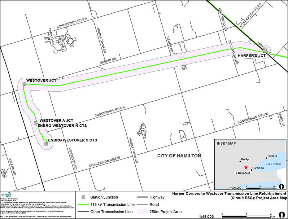 Map of the Harper Corners to Westover Transmission Line Refurbishment (Circuit B5C) Project Study Area