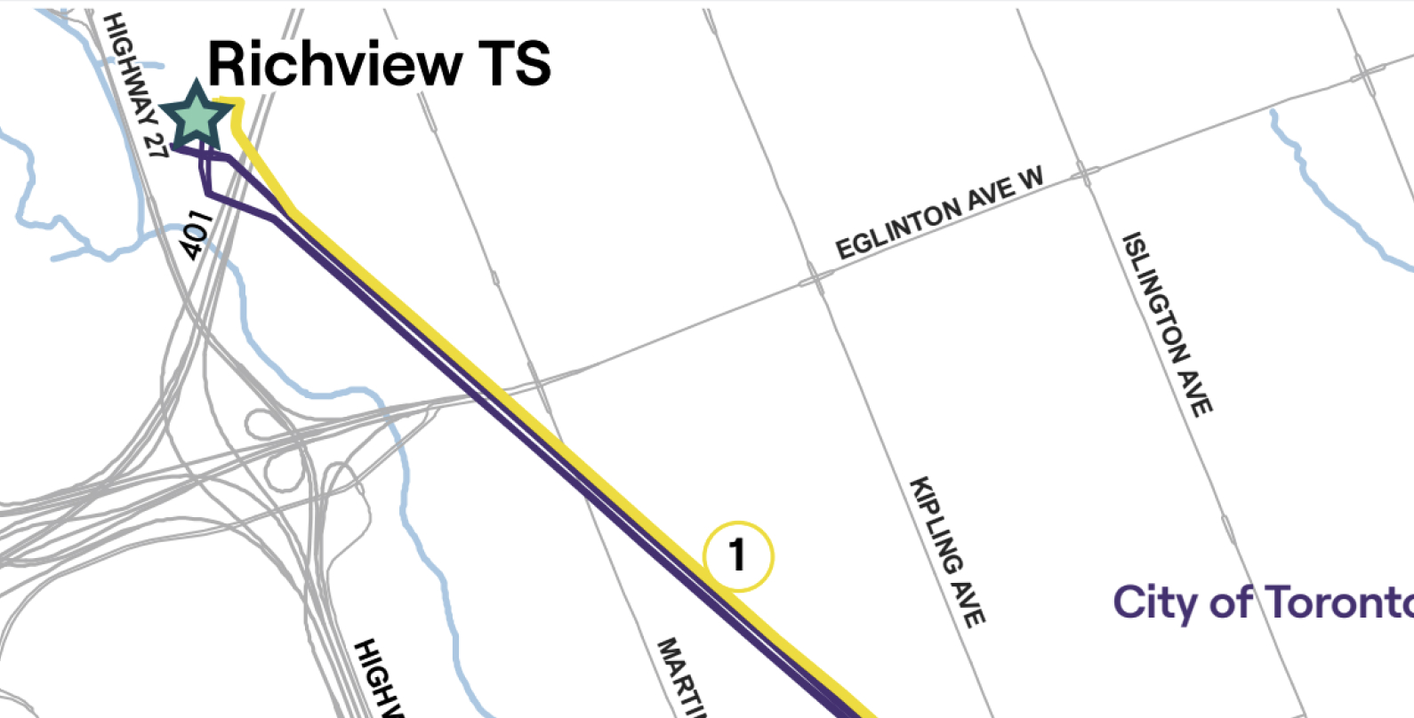 Project map of Richview to Manby Project by Hydro One