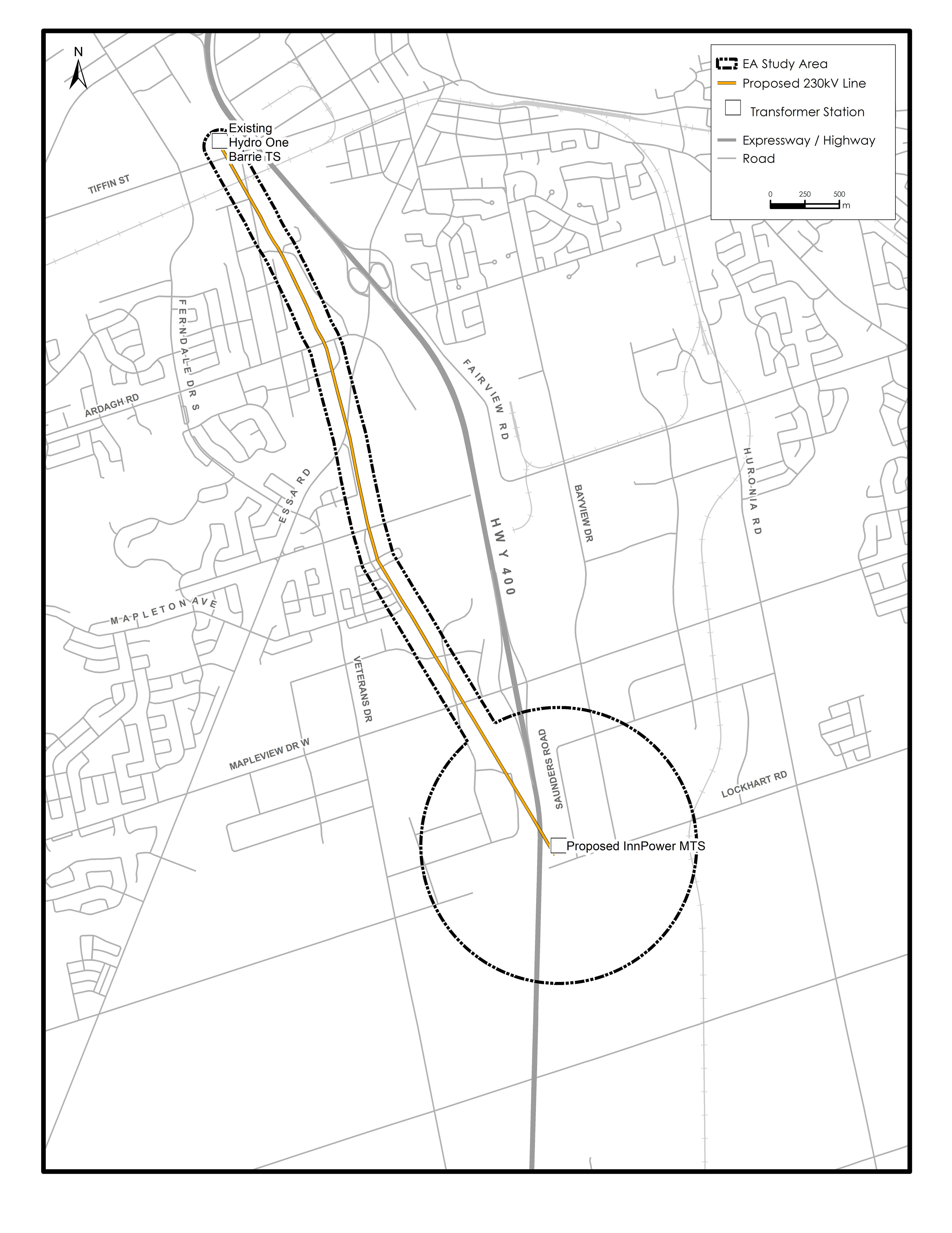 Project Area Map: Barrie between Saunders and Lockhart Rd.