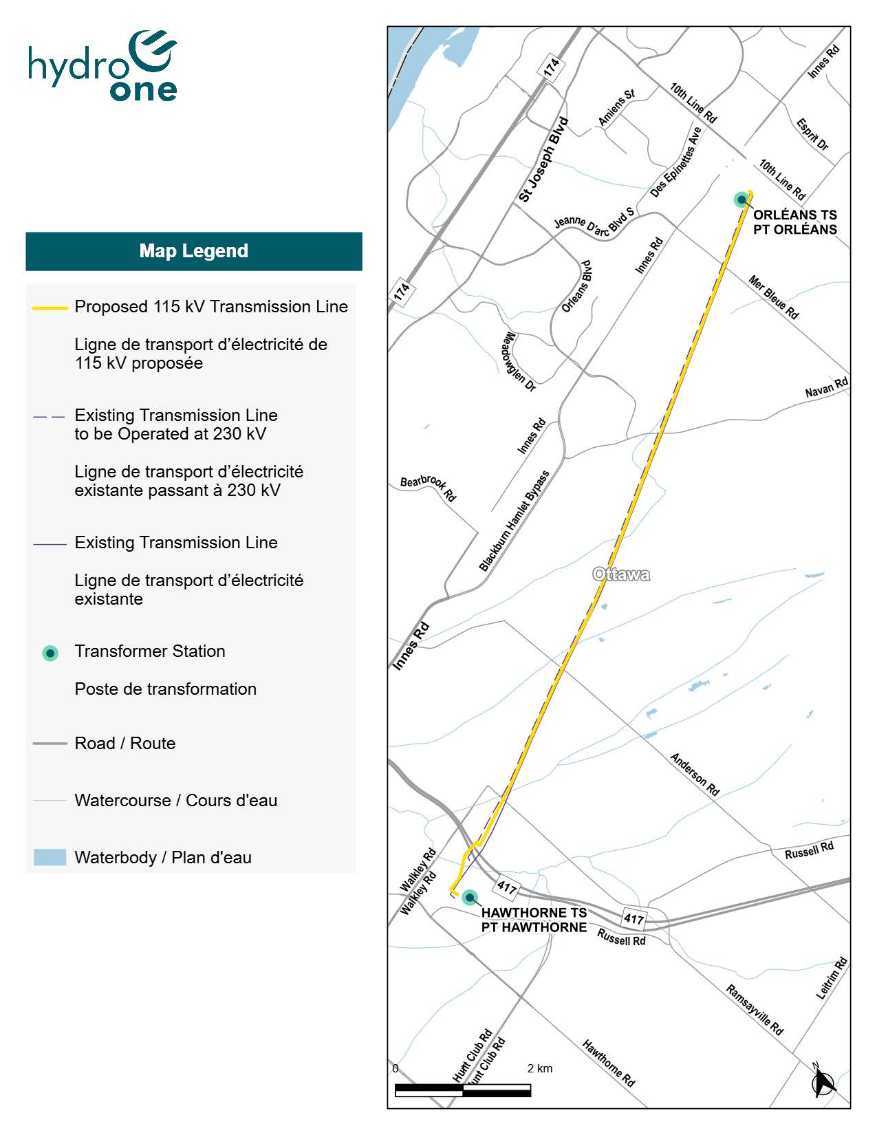 Hawthorne to Orleans project map