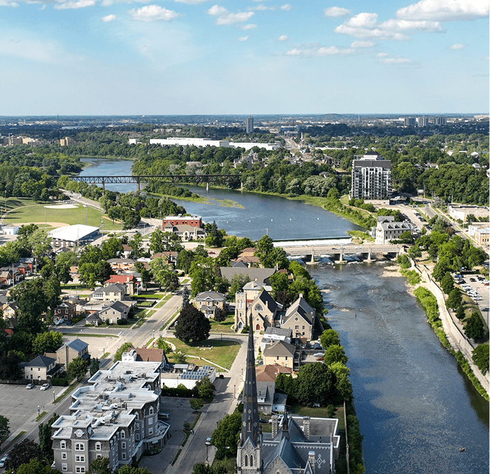Arial view of downtown, Waterloo Ontario