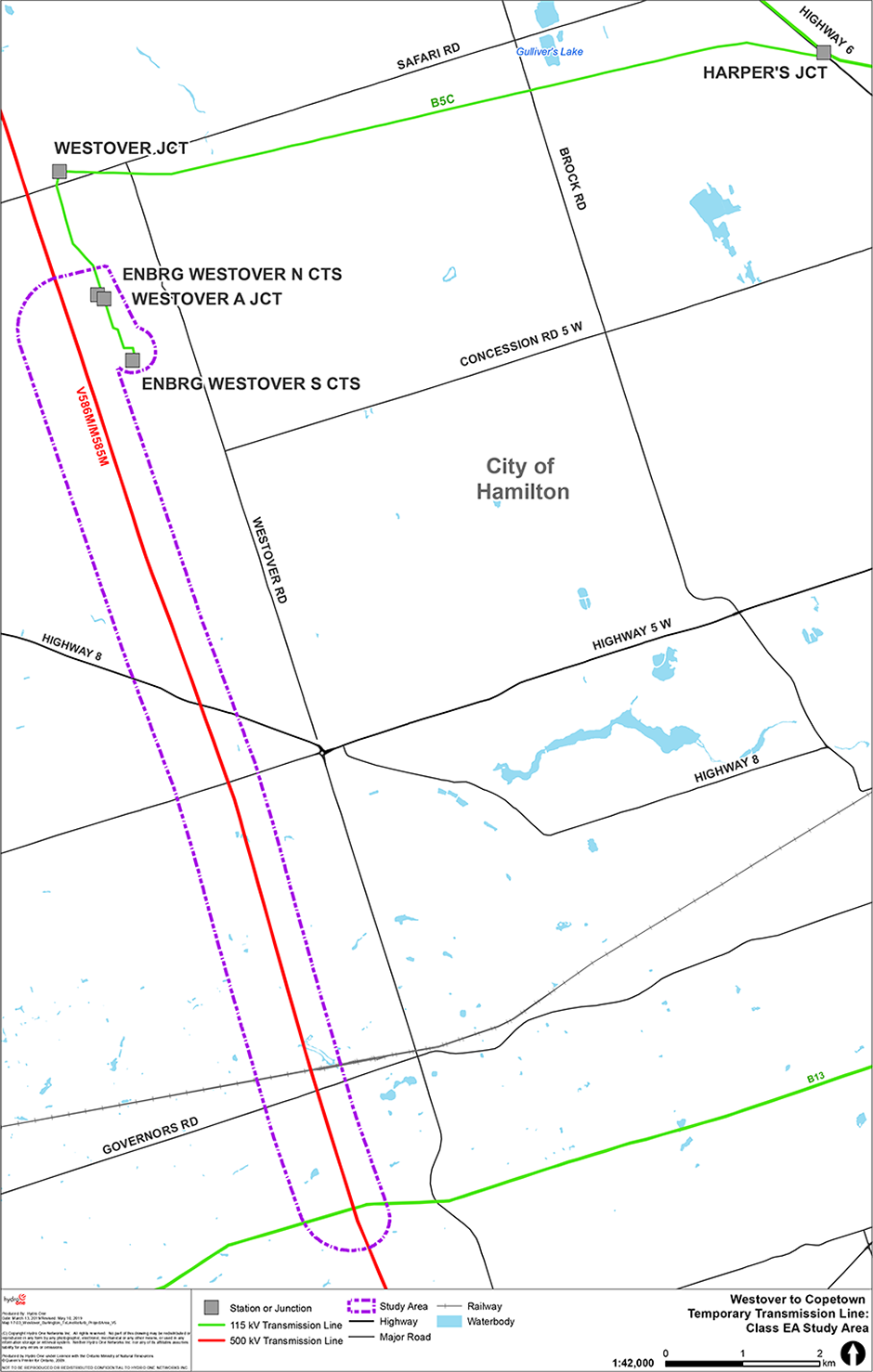 Map of the Westover to Copetown project study area