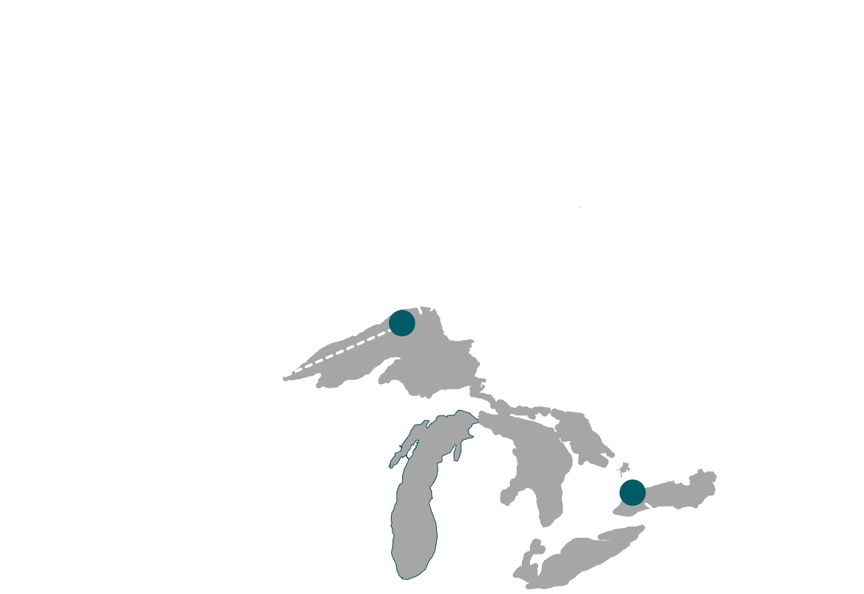 Map of Ontario showing Thunder Bay and Toronto.