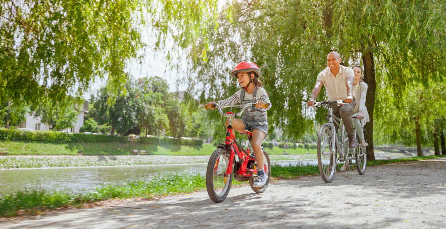 Family riding bicycles