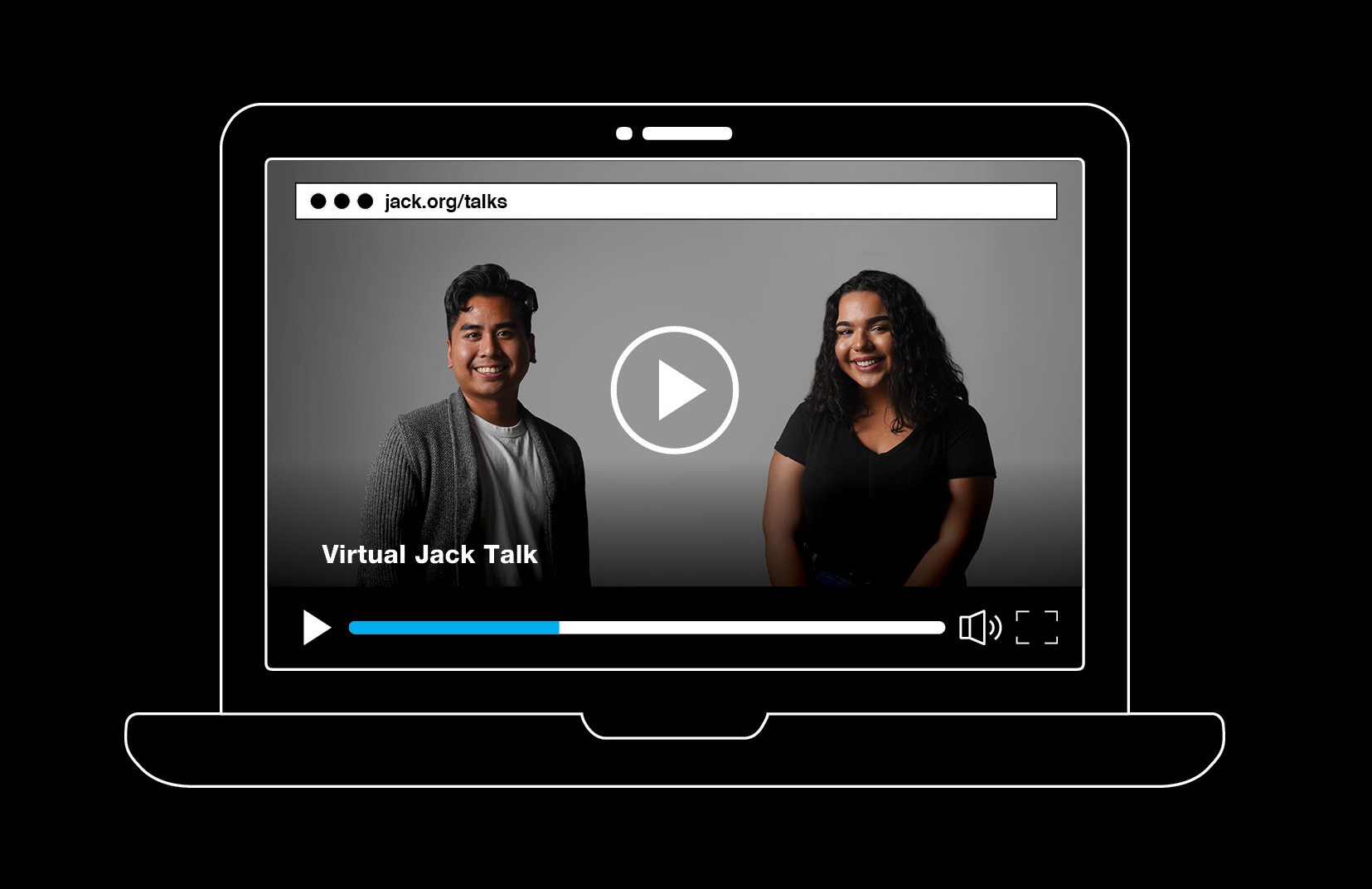 Laptop showing an image of a Jack Talk video