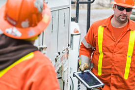 Hydro One worker fixing powerline