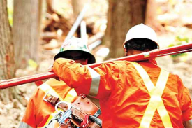 Hydro One worker fixing powerline