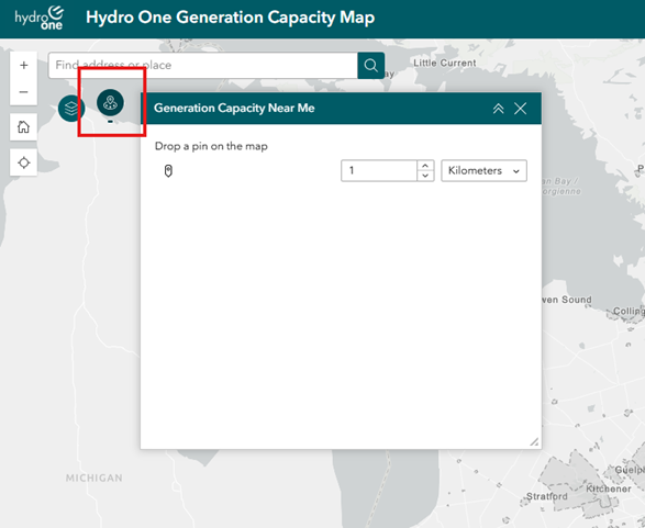 Screenshot of the map's Find Capacity Near Me feature