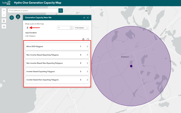 Screenshot of the map's drop a pin in the Find Capacity Near Me feature