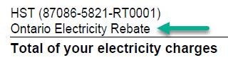 image of a bill sample showing where the Ontario Electricity Rebate line item appears