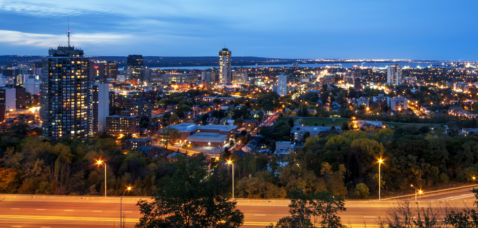 photo of a city in Ontario at night