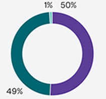 A pie chart showing $3.44 billion in revenues