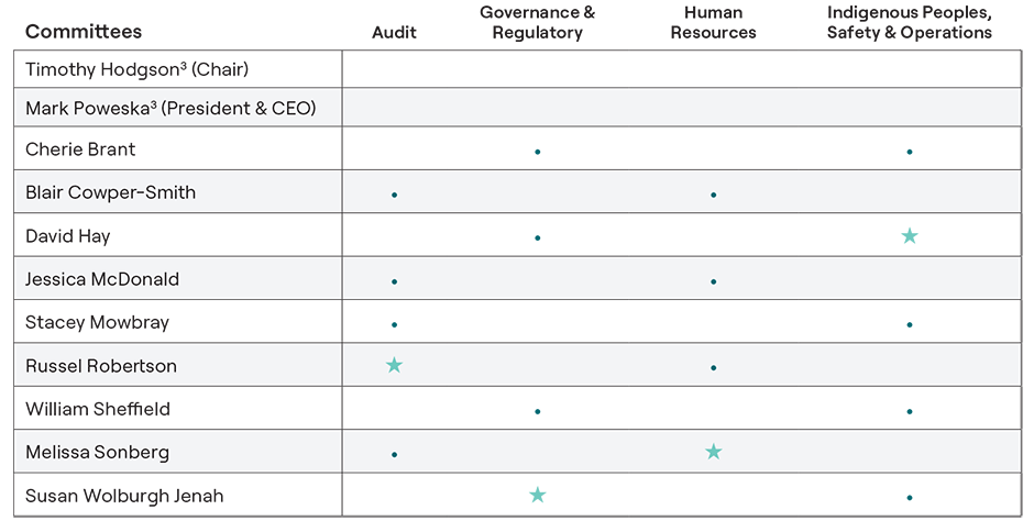 Table: Board of Directors and Committees