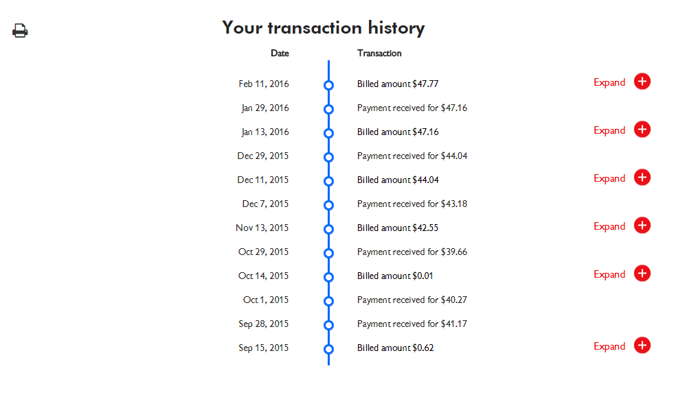Succinctly view your bill and payment history