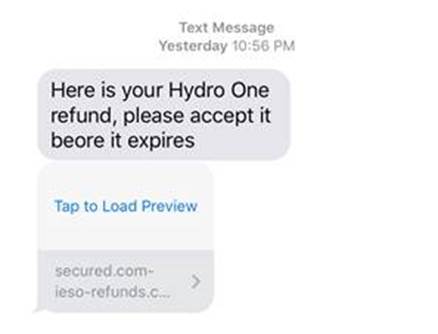 screenshot of fraudulent text message