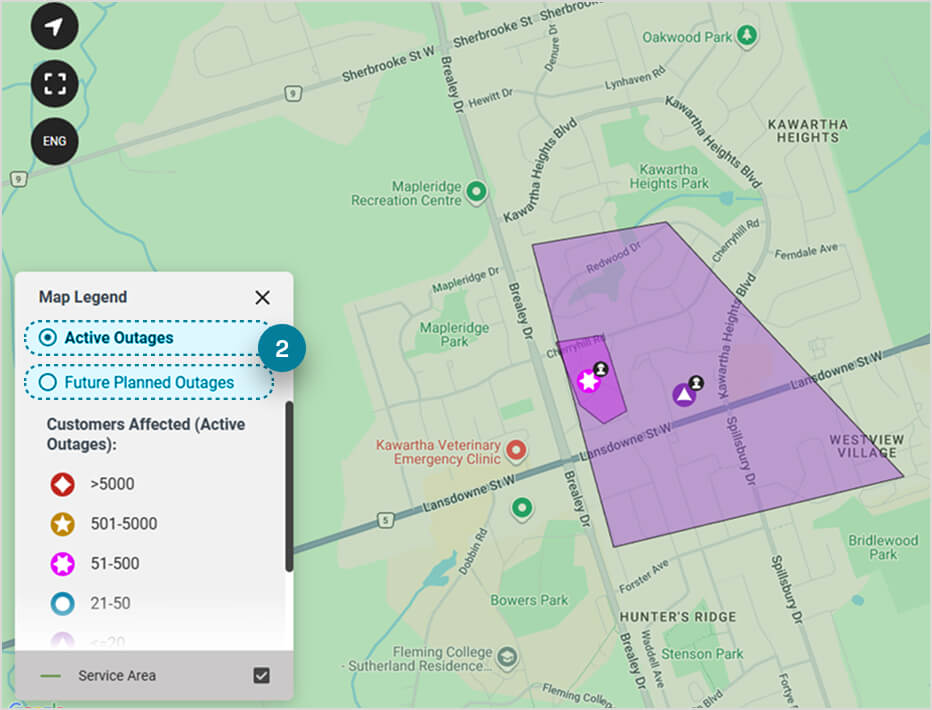 Hydro one Outage map screenshot