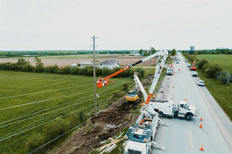 All hands on deck – Hydro One crews mobilized to repair a stretch of power lines spanning three kilometres.