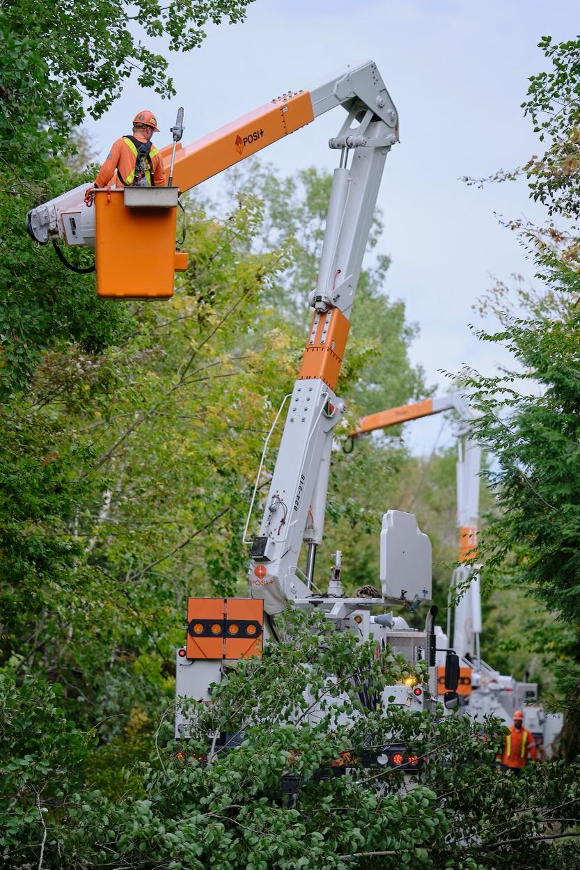 Linesman using crane