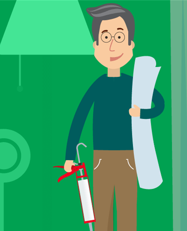 Illustration of a man insulating his home