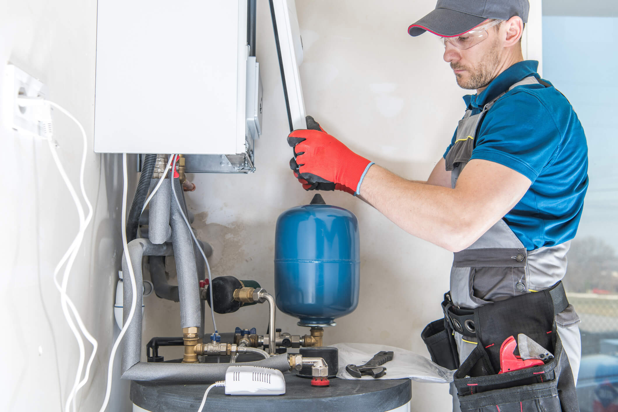 Contractor installing furnace