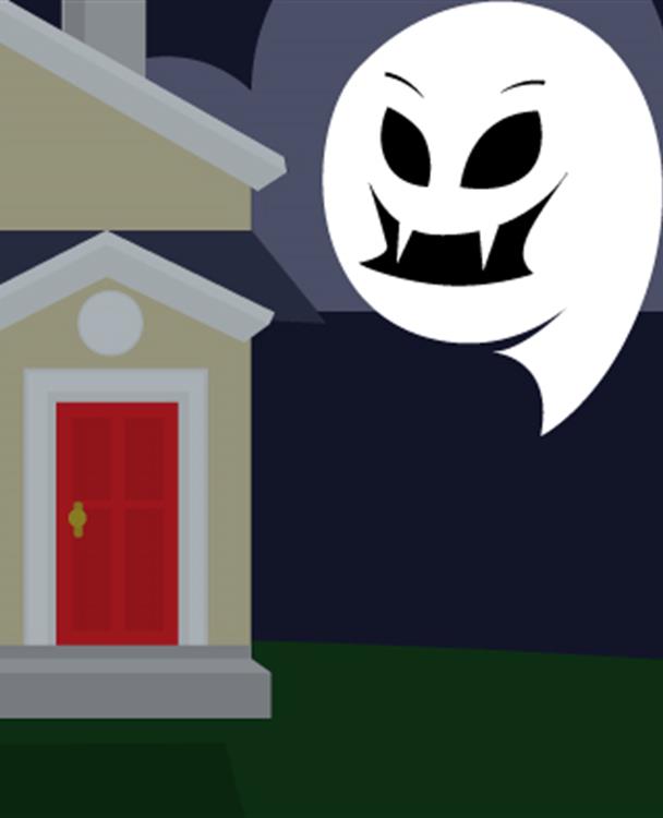 illustration of a phantom floating around a house