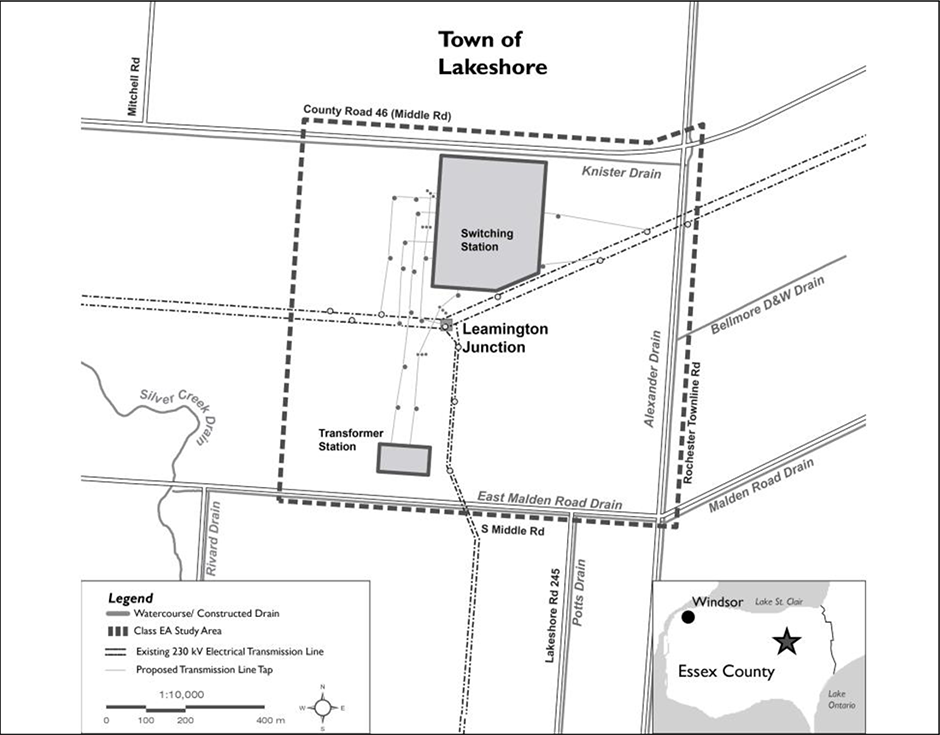 Map of the Preferred Lakeshore Transmission Stations Site and Project Study Area