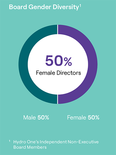 pie chart showing Board gender diversity with 50 per cent females
